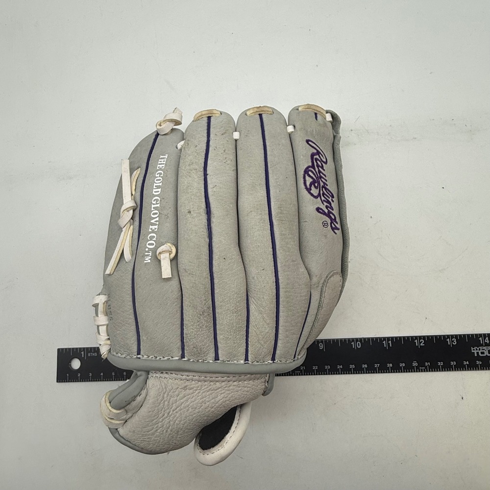 Rawlings Sure Catch 12 Inch Softball Glove Gray Purple Leather Basket-Web - Picture 10 of 16